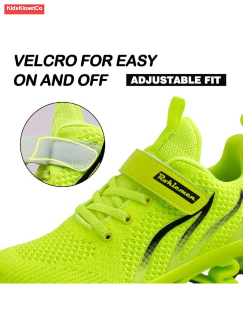 Boys Athletic Running Sneakers Hook-and-Loop Breathable Mesh Sports Shoes - Picture 3 of 6